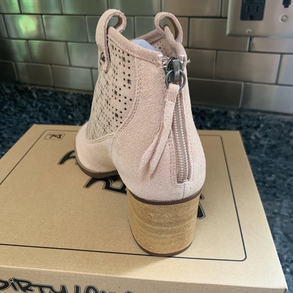 Laser Cut Suede Peep Toe Ankle Bootie - Picture 2 of 7